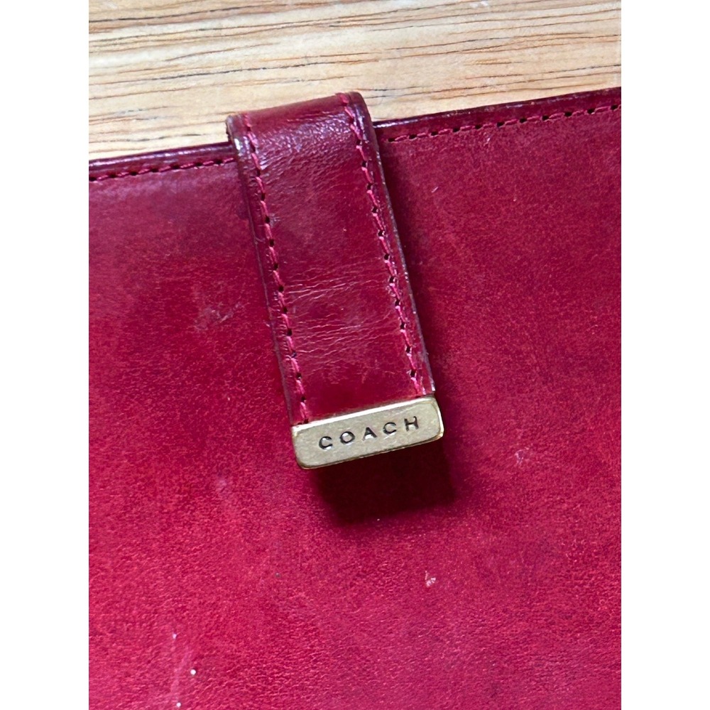 Women's Vintage Red Coach Leather Wallet Coin Purse Card Holder Logo 90s - Picture 2 of 6